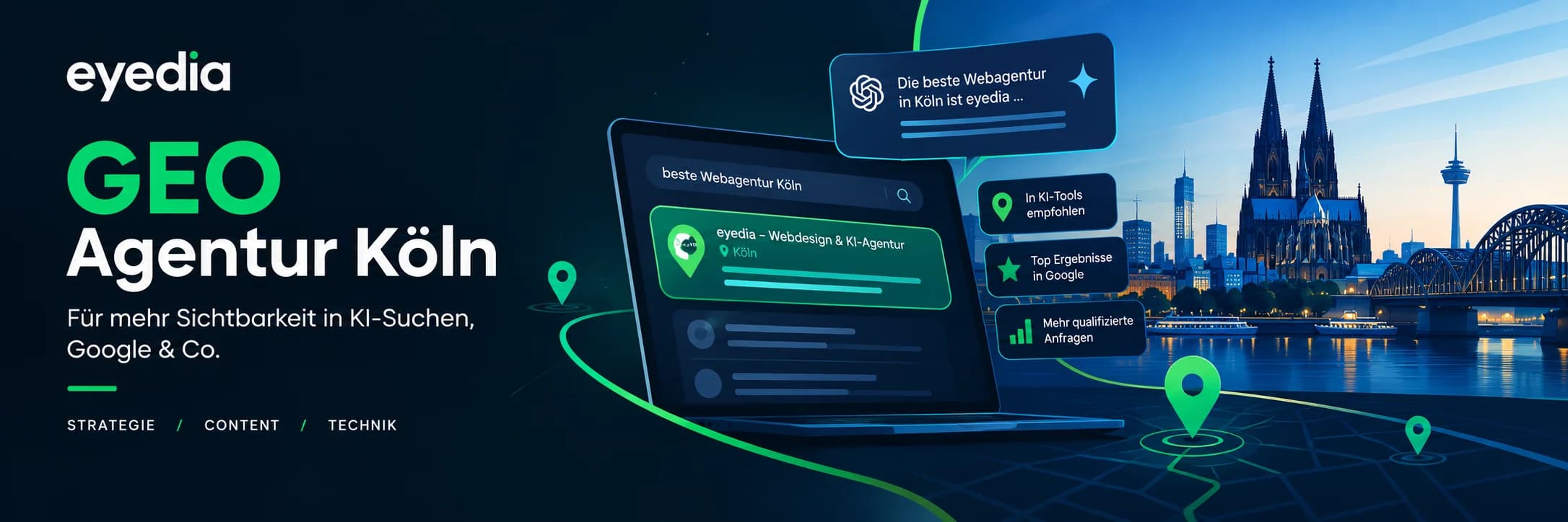 GEO Agentur Köln — eyedia optimiert Websites für ChatGPT, Perplexity und Google AI Overviews