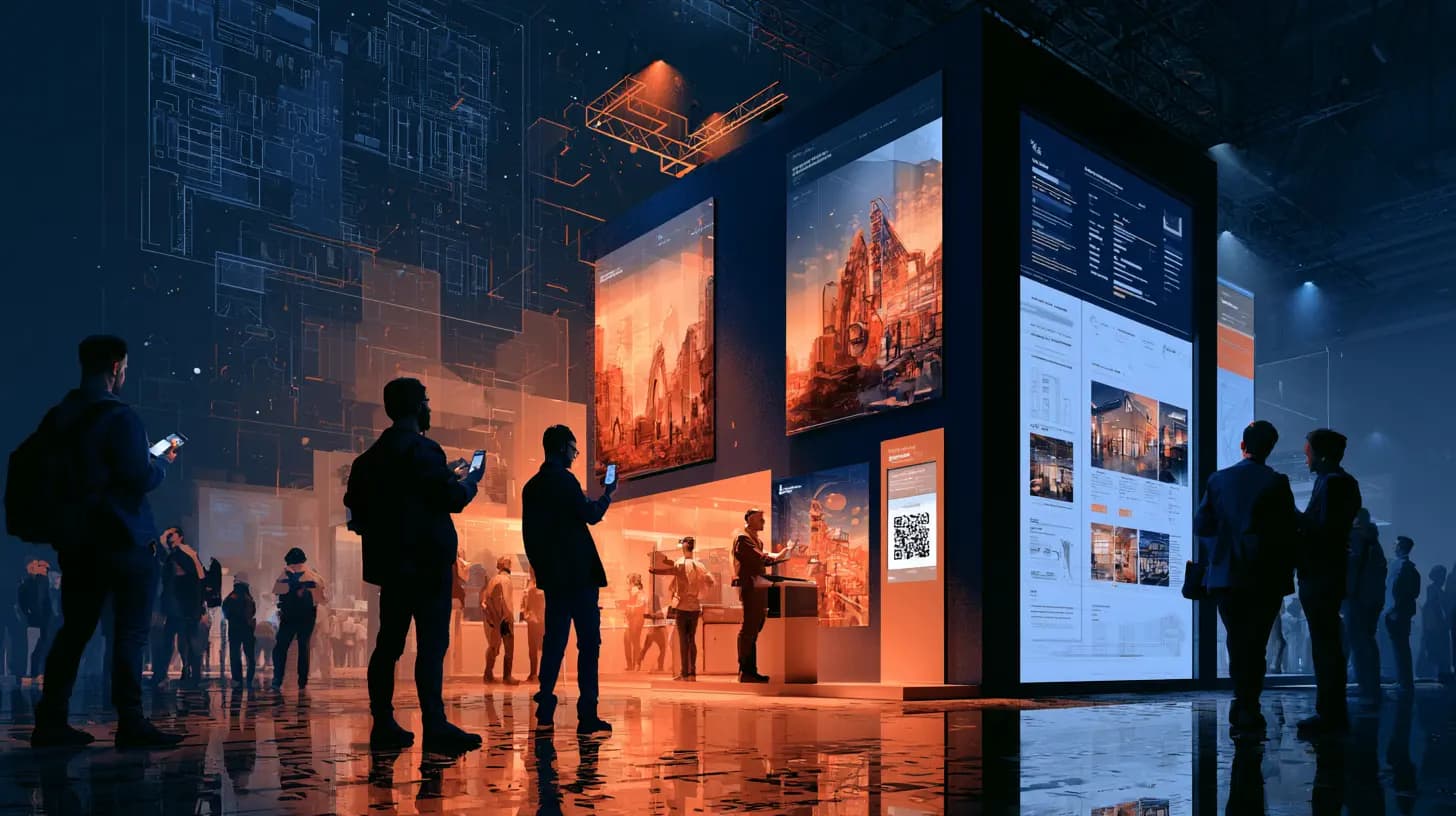 Professioneller Messestand mit digitaler Lead-Erfassung und Website — eyedia Köln
