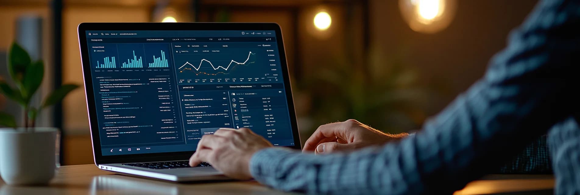 Moderner Immobilienmakler arbeitet mit CRM-Dashboard am Laptop